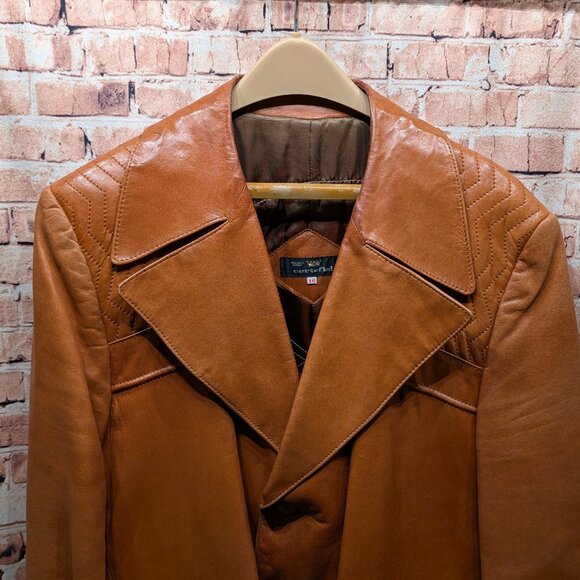 Cortefiel Vintage Brown Leather Coat Size 46 - Picture 2 of 13